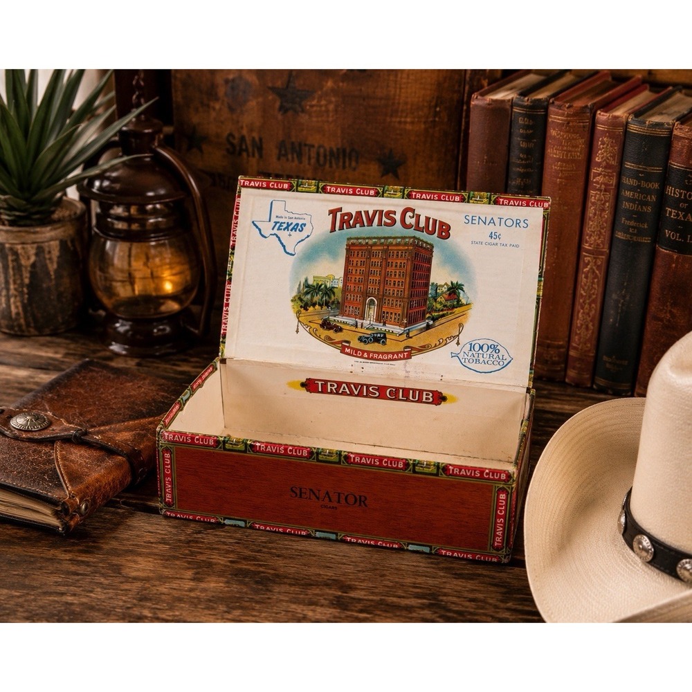 Travis Club Senator Empty Cigar Box Texas Tobacciana Advertising‎ Decor VTG